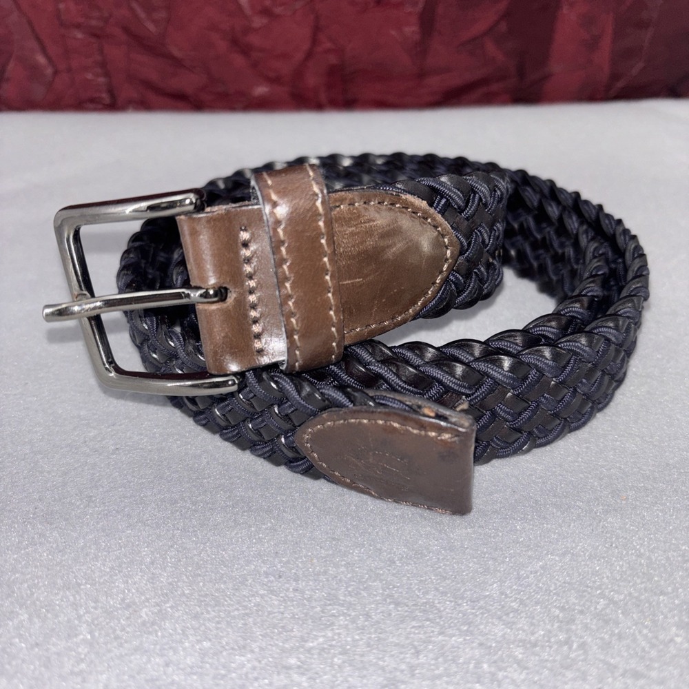 Paul & Shark Men's Braided Leather Stretch Belt Sz 115 XL (42-44) Black Blue EUC